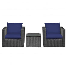 Load image into Gallery viewer, 3 Pcs Patio wicker Furniture Set with Cushion-Navy
