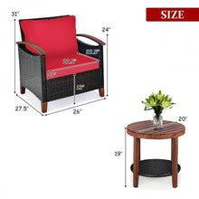 Load image into Gallery viewer, 3 Pcs Solid Wood Frame Patio Rattan Furniture Set-Red
