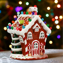Load image into Gallery viewer, Hand-Painted Ceramic Christmas House with 44 Multicolored Lights
