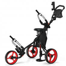 Load image into Gallery viewer, 3 Wheels Folding Golf Push Cart with Seat Scoreboard and Adjustable Handle-Red
