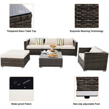 Load image into Gallery viewer, 6 pcs Patio Rattan Wicker Furniture Set w/ 2 Set Cushion Cover
