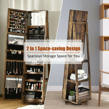 Load image into Gallery viewer, 360° Rotatable Armoire 2-in-1 Lockable Mirrored Jewelry Cabinet-Rustic Brown
