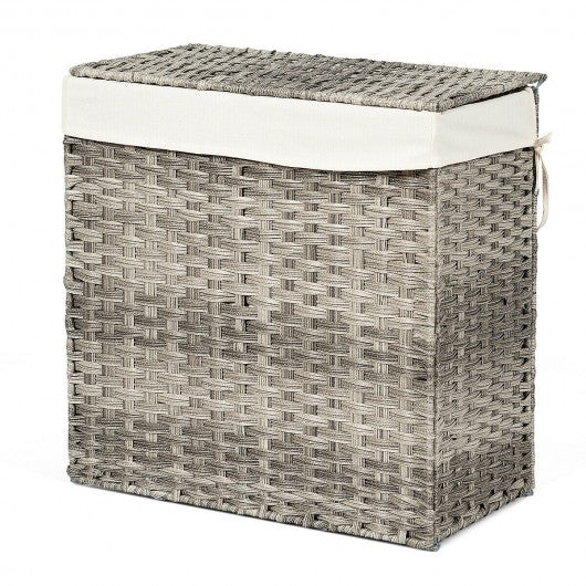 Hand-woven Foldable Rattan Laundry Basket-Gray