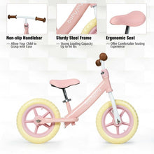 Load image into Gallery viewer, 12&quot; Kids Balance No-Pedal Ride Pre Learn Bike with Adjustable Seat-Pink
