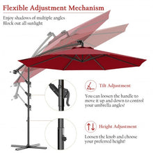 Load image into Gallery viewer, 10 Inch Patio Hanging Solar LED Umbrella Sun Shade with Cross Base-Burgundy
