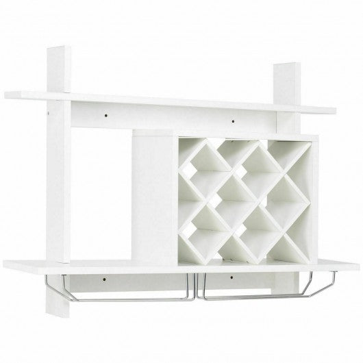 Wall Mount Wine Rack w/ Glass Holder & Storage Shelf