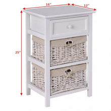 Load image into Gallery viewer, 3 Tier Set of 2 Wood Nightstand with 1 &amp; 2 Basket Drawer -White
