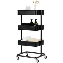 Load image into Gallery viewer, 3-Tier Metal Rolling Storage Cart Mobile Organizer with Adjustable Shelves-Black
