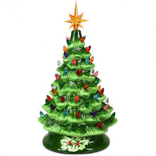 Load image into Gallery viewer, 15&quot; Pre-Lit Hand-Painted Ceramic Christmas Tree-Green
