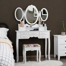 Load image into Gallery viewer, 7 Drawer Tri-Folding Mirror Dressing Vanity Makeup Set-White
