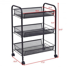 Load image into Gallery viewer, Black/Gray 3 Tier Storage Rack Trolley Cart-Black
