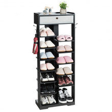 Load image into Gallery viewer, Wooden Free Standing Shoe Storage Shelf with Fabric Drawer-Black
