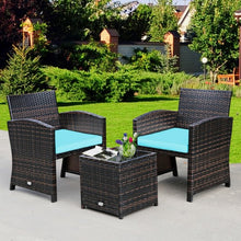 Load image into Gallery viewer, 3 Pieces PE Rattan Wicker Furniture Set with Cushion Sofa Coffee Table for Garden-Turquoise
