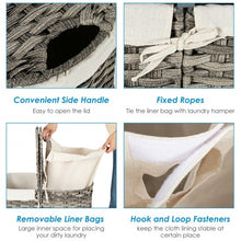 Load image into Gallery viewer, Handwoven Laundry Hamper Basket with 2 Removable Liner Bags-Gray
