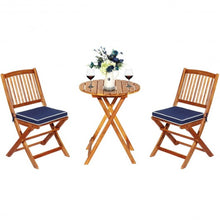 Load image into Gallery viewer, 3PCS Patio Folding Wooden Bistro Set Cushioned Chair -Navy
