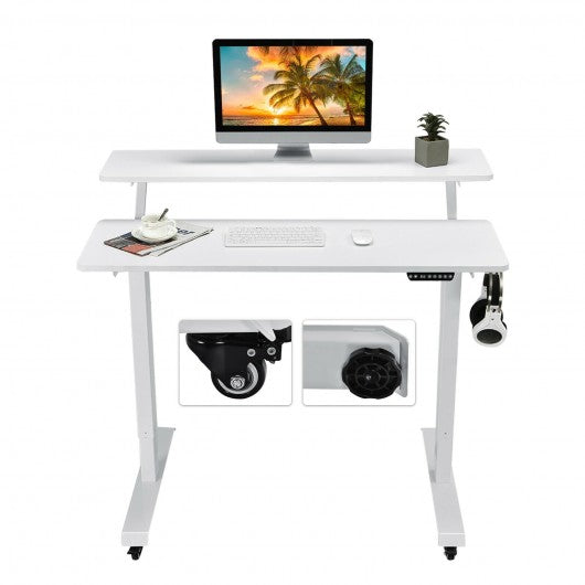 Electric 2-Tier Standing Desk Mobile Sit Stand Desk Height Adjustable-White