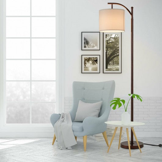 Standing Industrial Arc Light with Hanging Lamp Shade Bedroom-Brown