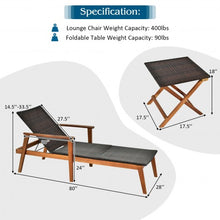 Load image into Gallery viewer, 3 Pcs Patio Wooden Frame Rattan Lounge Chaise Chair Set with Folding Table
