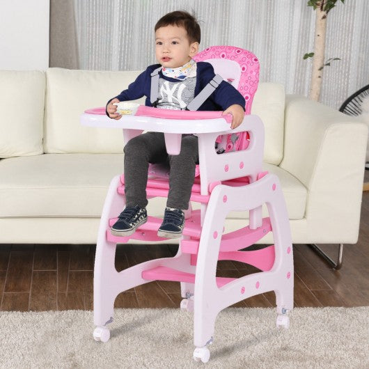 3-in-1 Baby High Chair Convertible Play Table-Pink