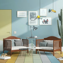 Load image into Gallery viewer, 2-in-1 Convertible Wooden Toddler Bed with Guardrails-Brown
