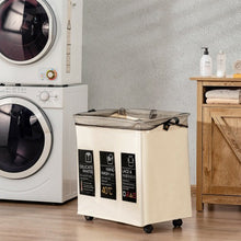 Load image into Gallery viewer, 120L 3-Section Laundry Hamper Sorter with Wheels and Mesh Cover-Beige
