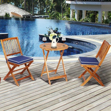 Load image into Gallery viewer, 3PCS Patio Folding Wooden Bistro Set Cushioned Chair -Navy
