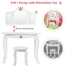 Load image into Gallery viewer, Kids Makeup Dressing Table with Tri-folding Mirror and Stool-White
