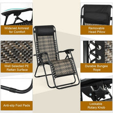 Load image into Gallery viewer, 2Pcs Folding Patio Rattan Zero Gravity Lounge Chair-Gray
