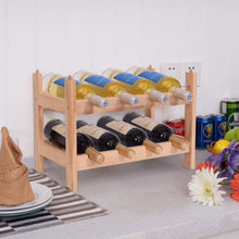 Load image into Gallery viewer, 2 Tier Storage 8 Bottle Wood Wine Rack

