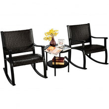 Load image into Gallery viewer, 3 Pcs Patio Rattan Rocking Chair Bistro Set with Coffee Table for Poolside Lawn

