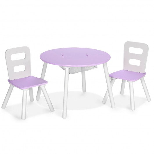 Wood Activity Kids Table and Chair Set with Center Mesh Storage for Snack Time and Homework-Purple