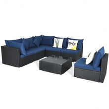Load image into Gallery viewer, 7-Piece Outdoor Wicker Patio Sofa Set with 2 Pillows and Cushions-Navy
