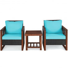 Load image into Gallery viewer, 3 pcs Patio Wicker Furniture Sofa Set with Wooden Frame and Cushion-Turquoise
