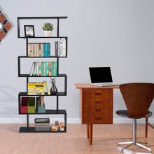 Load image into Gallery viewer, 6-Tier S-Shaped Bookcase Z-Shelf Style Storage Bookshelf-Black
