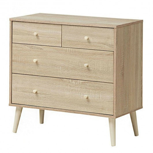 4-Drawer Dresser Cabinet Storage Organizer Rubber Leg with Rail-Oak