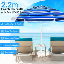 Load image into Gallery viewer, 7.2 FT Portable Outdoor Beach Umbrella with Sand Anchor and Tilt Mechanism for  Poolside and Garden-Navy
