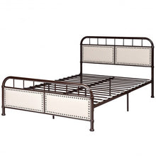 Load image into Gallery viewer, Full Size Metal Upholstered Panel Headboard Bed Frame-Chocolate

