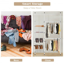 Load image into Gallery viewer, 2 Tier Telescopic Clothes Hangers with Shoe Rack &amp; Shelf
