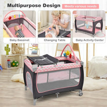 Load image into Gallery viewer, 3 in 1 Portable Baby Playard with Zippered Door and Toy Bar-Pink
