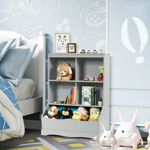 Load image into Gallery viewer, 3-Tier Children&#39;s Multi-Functional Bookcase Toy Storage Bin Floor Cabinet-Gray
