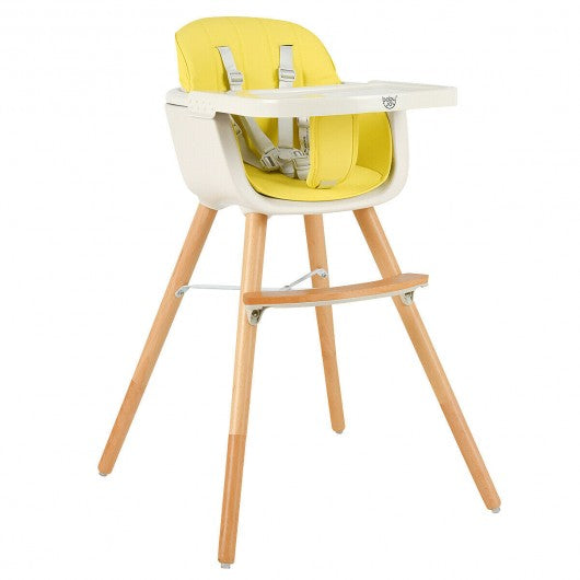 3 in 1 Convertible Wooden High Chair with Cushion-Yellow