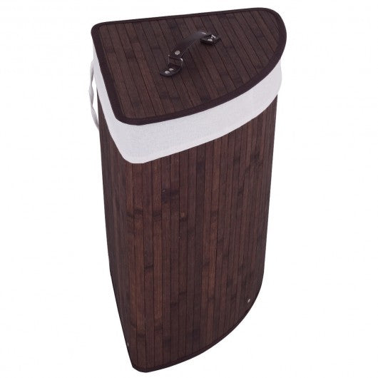 Corner Bamboo Hamper Laundry Basket-Brown