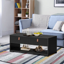 Load image into Gallery viewer, Wood Cocktail Coffee Table with 2 Drawers and Open Storage Shelf-Black
