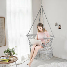 Load image into Gallery viewer, Hanging Hammock Chair Macrame Swing Hand Woven Cotton Backrest-Gray
