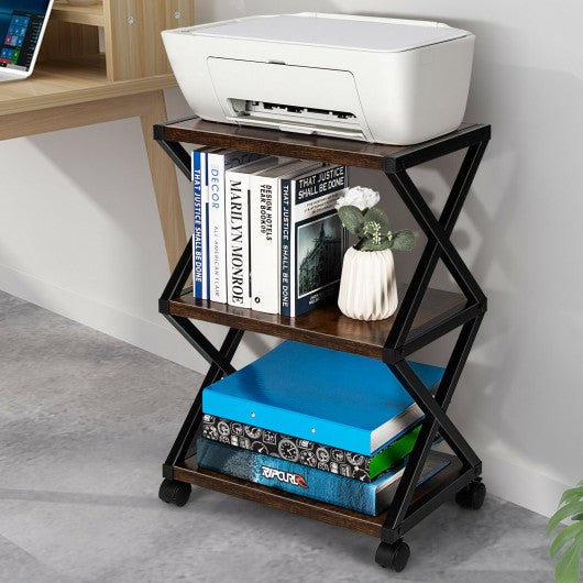 Mobile Printer Stand 3 Tier Storage Shelves Printer Cart with Pads Coffee