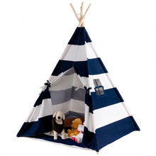 Load image into Gallery viewer, 5&#39; White &amp; Blue Portable Indian Children Sleeping Dome Play Tent
