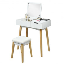 Load image into Gallery viewer, Vanity Makeup Table Cushioned Stool Set with Flip Top Mirror

