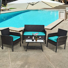 Load image into Gallery viewer, 4Pcs Patio Rattan Wicker Furniture Set Conversation Sofa Bench Cushion-Turqiose
