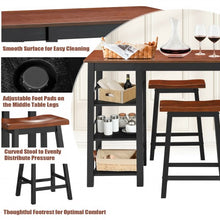 Load image into Gallery viewer, 3 Piece Counter Height Dining Table Set with 2 Saddle Stools and Storage Shelves
