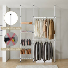 Load image into Gallery viewer, 2 Tier Telescopic Clothes Hangers with Shoe Rack &amp; Shelf
